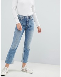 Weekday High Waist Crop Jeans With Hem Insert Blue
