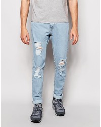 Pull&Bear Jeans In Slim Fit With Rips In Light Blue