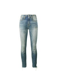 R13 Jenny Washed Blue Mid Rise Skinny Jeans