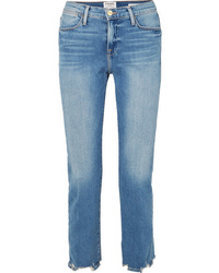 Frame Le High Cropped Frayed Straight Leg Jeans