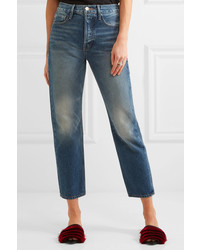 Frame Le Original Cropped High Rise Straight Leg Jeans Blue