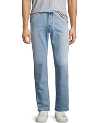 Jacob Cohen Light Wash Straight Leg Stretch Denim Jeans With Orange Stitching Light Blue