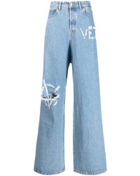 Vetements Logo Distressed Baggy Jeans
