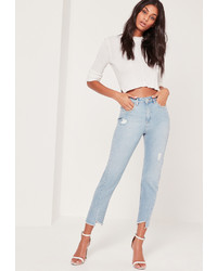 Missguided High Rise Twisted Hem Jeans Blue
