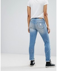 Daisy Street Mom Jeans With Distressing And Paint Splash