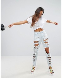 Asos Original Mom Jeans In Harrow Wash With Extreme Super Busts