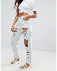 Asos Original Mom Jeans In Harrow Wash With Extreme Super Busts
