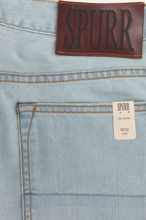 Simon Spurr Pipe Leg 70s Blue Denim, $300 | Blue & Cream | Lookastic