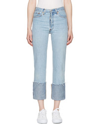 RE/DONE Re Done Blue High Rise Straight Cuffed Jeans
