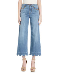 RED Valentino Redvalentino Stone Washed Cropped Wide Leg Jeans Light Blue