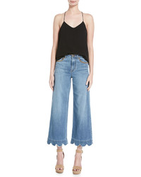 RED Valentino Redvalentino Stone Washed Cropped Wide Leg Jeans Light Blue