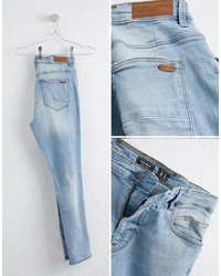Pull&Bear Ripped Jeans In Carrot Fit In Mid Wash Blue
