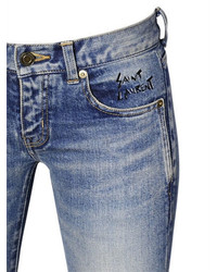 Saint Laurent Logo Embroidered Cotton Denim Jeans