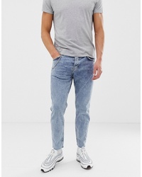 Bershka Slim Fit Jeans In Light Blue With Chain