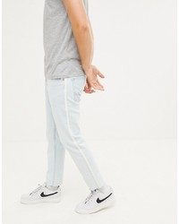 Pull&Bear Slim Jeans With Taping In Light Blue