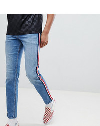 ASOS DESIGN Tall Slim Jeans In Mid Wash Blue With White