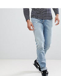 ASOS DESIGN Tall Stretch Slim Jeans In Mid Wash With Abrasions