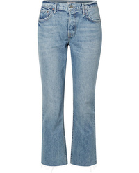 Grlfrnd Tatum Cropped Frayed Mid Rise Straight Leg Jeans