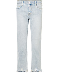 Current/Elliott The Cropped Distressed Mid Rise Straight Leg Jeans