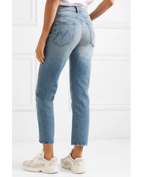 Mother The Tomcat Cropped Distressed High Rise Straight Leg Jeans