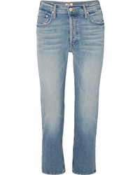 Mother The Tomcat Cropped Distressed High Rise Straight Leg Jeans