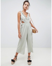 ASOS DESIGN Tea Jumpsuit In Cotton With Tie And Cut Out Detail