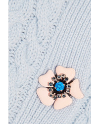 Miu Miu Embellished Cable Knit Cashmere Cardigan Sky Blue