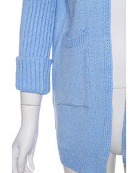 Pocketed Blue Knitted Cardigan
