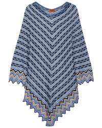Missoni Metallic Crochet Knit Poncho Bright Blue