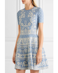 Alexander McQueen Stretch Jacquard Knit Mini Dress Sky Blue