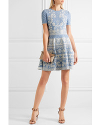 Alexander McQueen Stretch Jacquard Knit Mini Dress Sky Blue