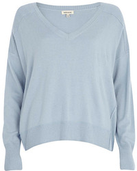 River Island Light Blue Elbow Patch Oversized Sweater
