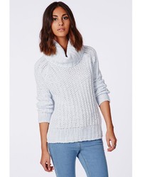 Missguided Carina Chunky Knit Roll Neck Sweater Blue