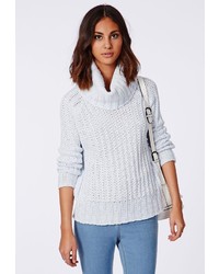 Missguided Carina Chunky Knit Roll Neck Sweater Blue