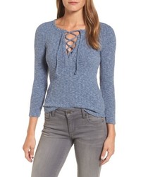 Lucky Brand Lace Up Ribbed Top