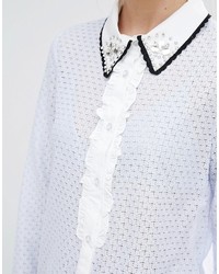 Sister Jane Periwinkle Lace Blouse With Contrast Collar