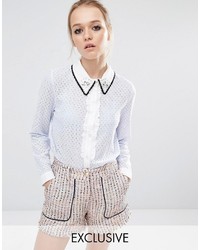 Sister Jane Periwinkle Lace Blouse With Contrast Collar