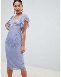 ASOS DESIGN Lace Pencil Midi Dress With Frill Sleeve