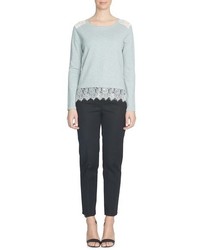 CeCe Lace Trim Crewneck Sweater