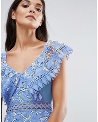 Aijek Lace Mini Dress With Lace Flutter Neckline