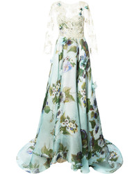 Marchesa Lace Panel Flared Gown