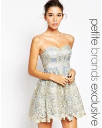Chi Chi London Petite Embroidered Lace Bandeau Prom Dress