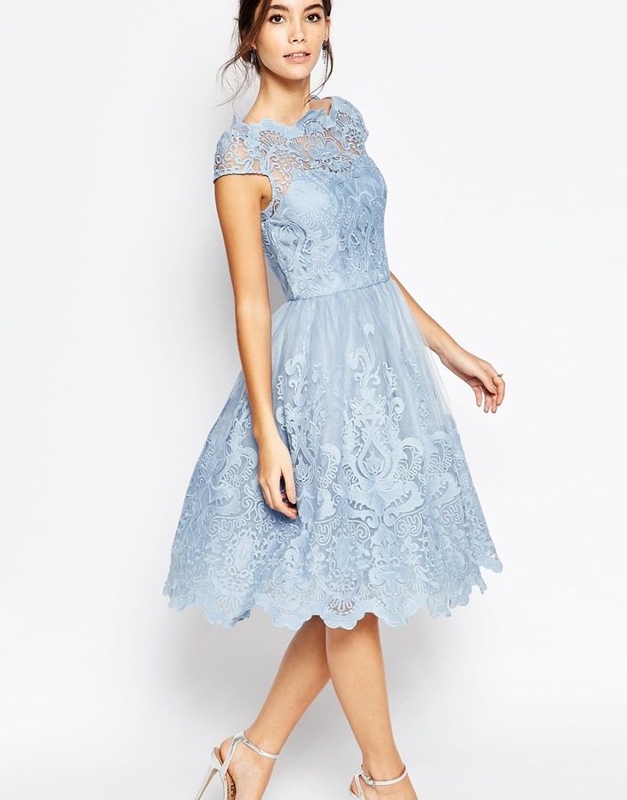 Chi Chi London Premium Lace Midi Prom Dress With Bardot Neck, $109, Asos