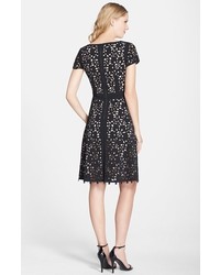 NUE by Shani Laser Cut Crepe Fit Flare Dress