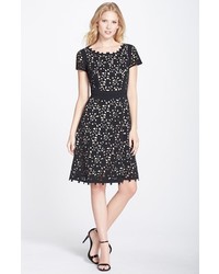 NUE by Shani Laser Cut Crepe Fit Flare Dress