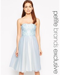 John Zack Petite Bandeau Midi Prom Dress With Tulle Skirt