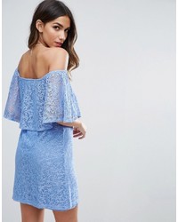 Asos Off Shoulder Lace Mini Shift Dress With Frill Detail