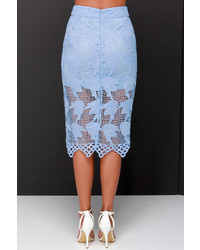 Joa Elegant Hardly Wait Powder Blue Lace Midi Skirt