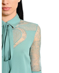 Elie Saab Bow Collar Crepe Georgette Lace Shirt