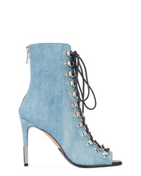 Light Blue Lace-up Ankle Boots